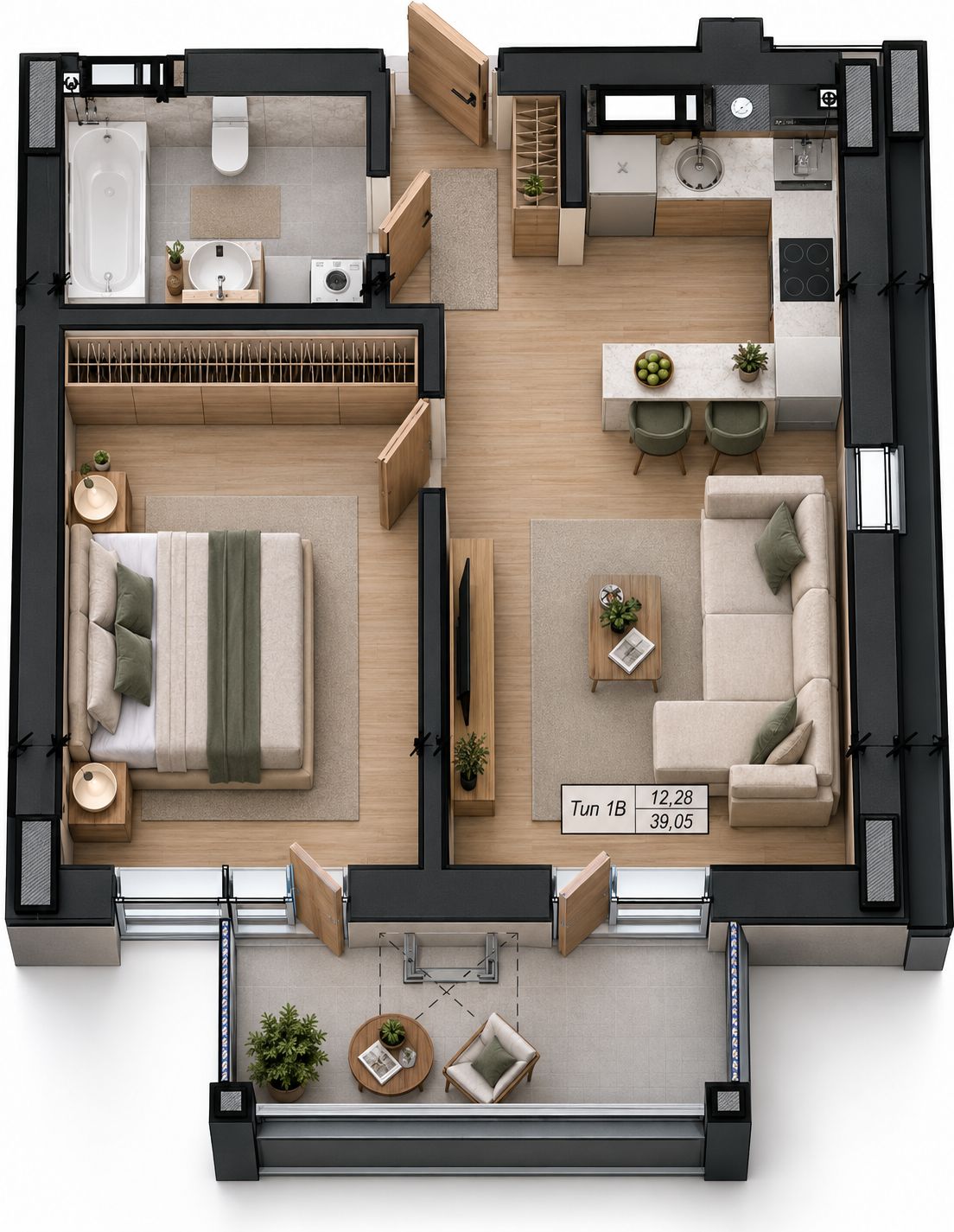 Тип 1В — 39,05 м²